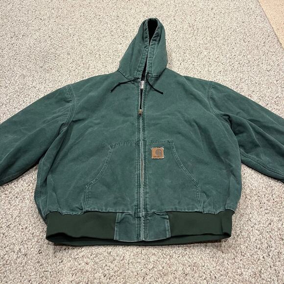 Vintage Carhartt Jacket Men's Sz 2XL Aspen Green Hooded Full Zip Made in USA - Picture 1 of 8